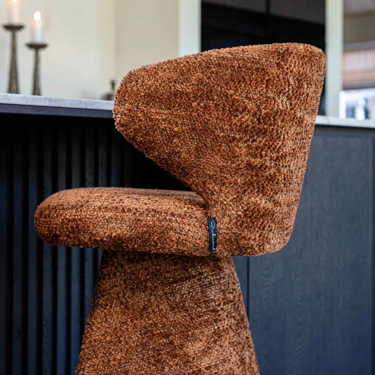 Richmond Interiors Set of 2 Gatsbi Bar Stools – Cinnamon Brown with Bronze Footrest