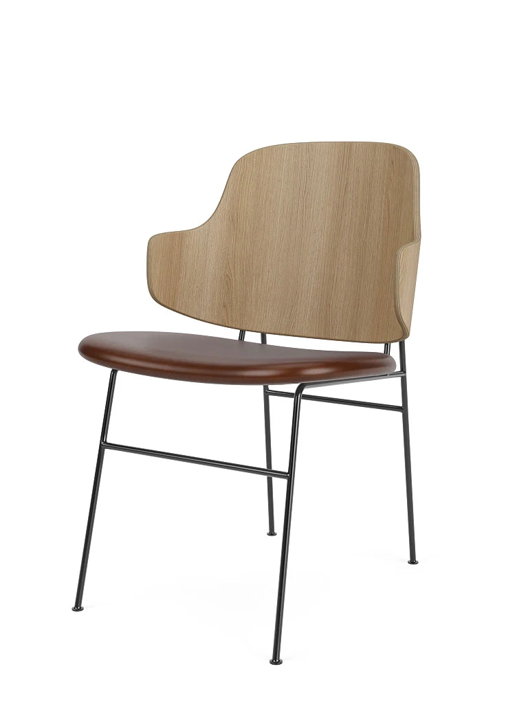 Dining Chair with Padded Seat Audo Copenhagen The Penguin Natural Oak – Dark brown Dakar Aniline Leather