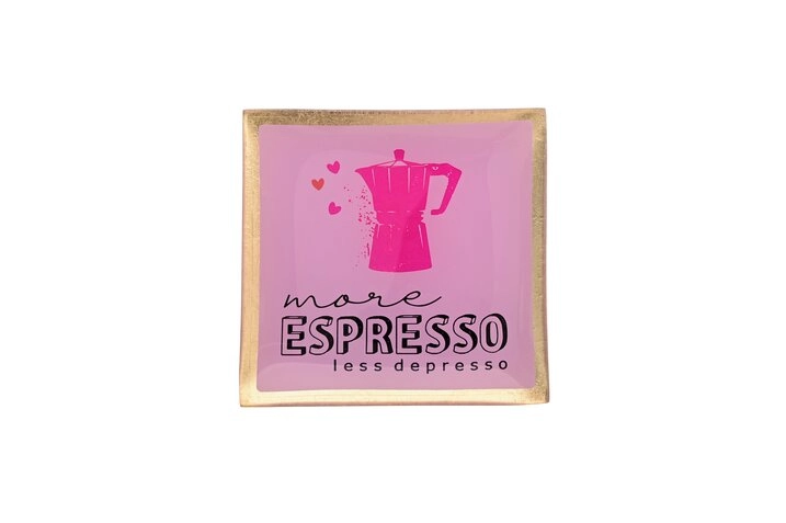 Piatto Decorativo Gift Company MORE ESPRESSO LESS DEPRESSO– Love Plates Vetro 10 cm