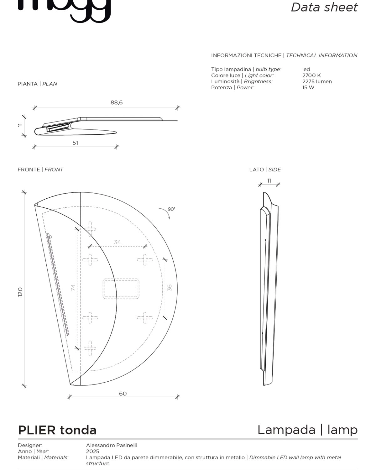Mogg Lampada da Parete in Metallo Plier Tonda – Oro Delabrè