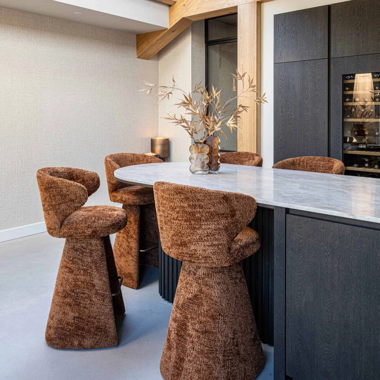 Richmond Interiors Set of 2 Gatsbi Bar Stools – Cinnamon Brown with Bronze Footrest