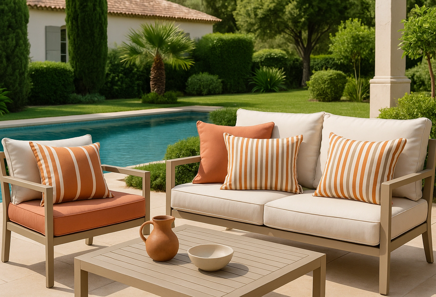 Marinette Saint-Tropez Cuscino da Esterno rigato Mistral 50x50 cm Corallo