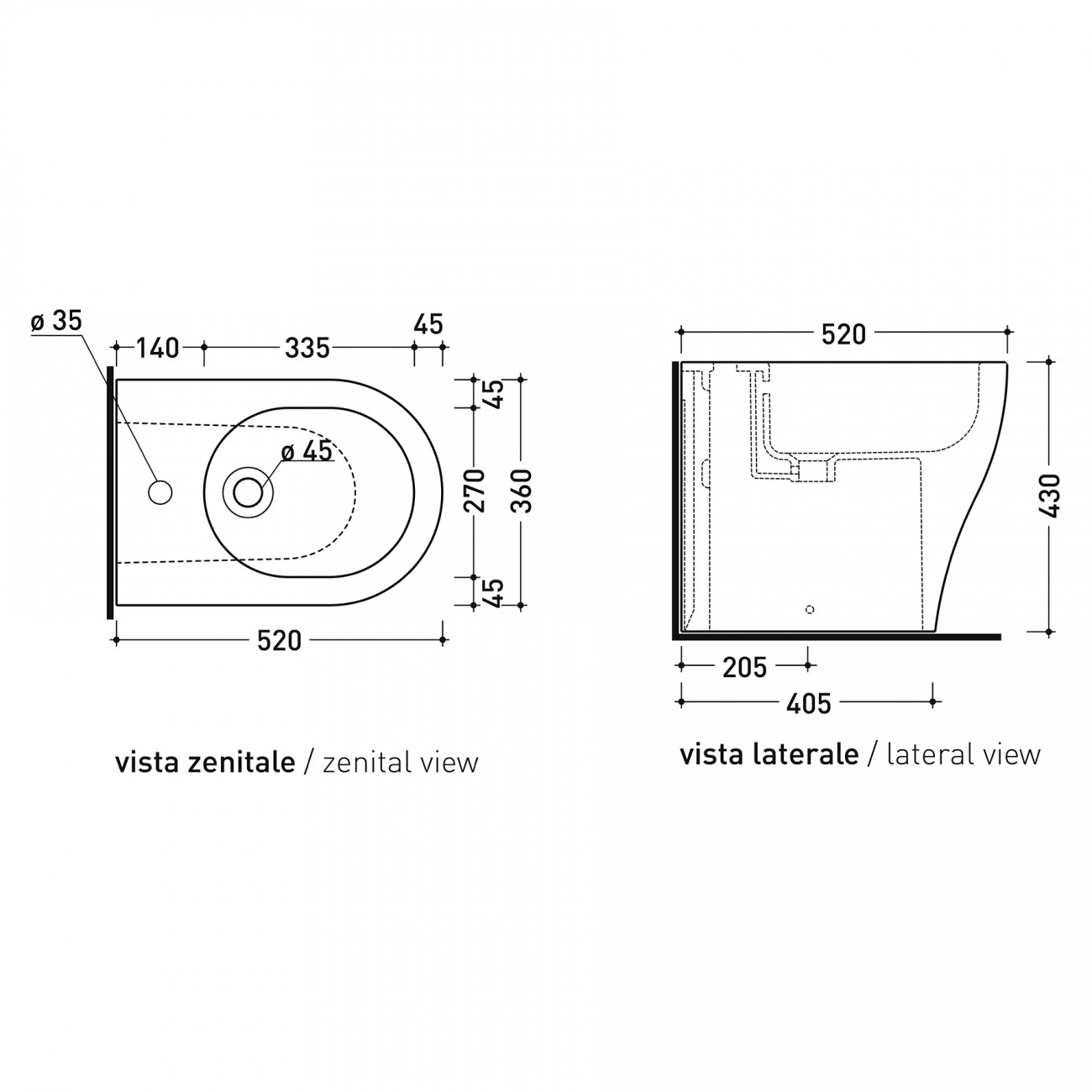 Bidet a pavimento Flaminia App Back to Wall Bianco lucido