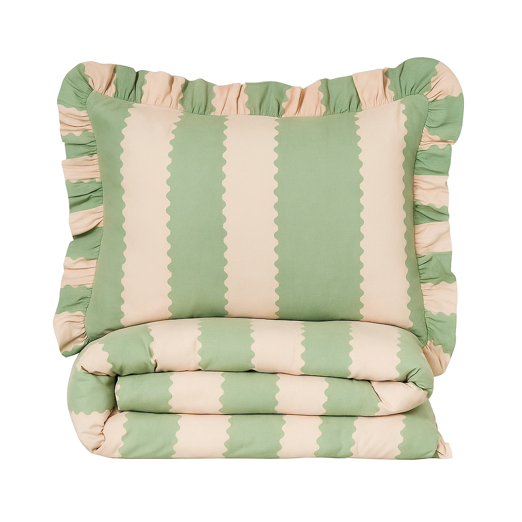 Ruffle Duvet Cover Set Single Bed Wylder Nature Birdie Pink/Green