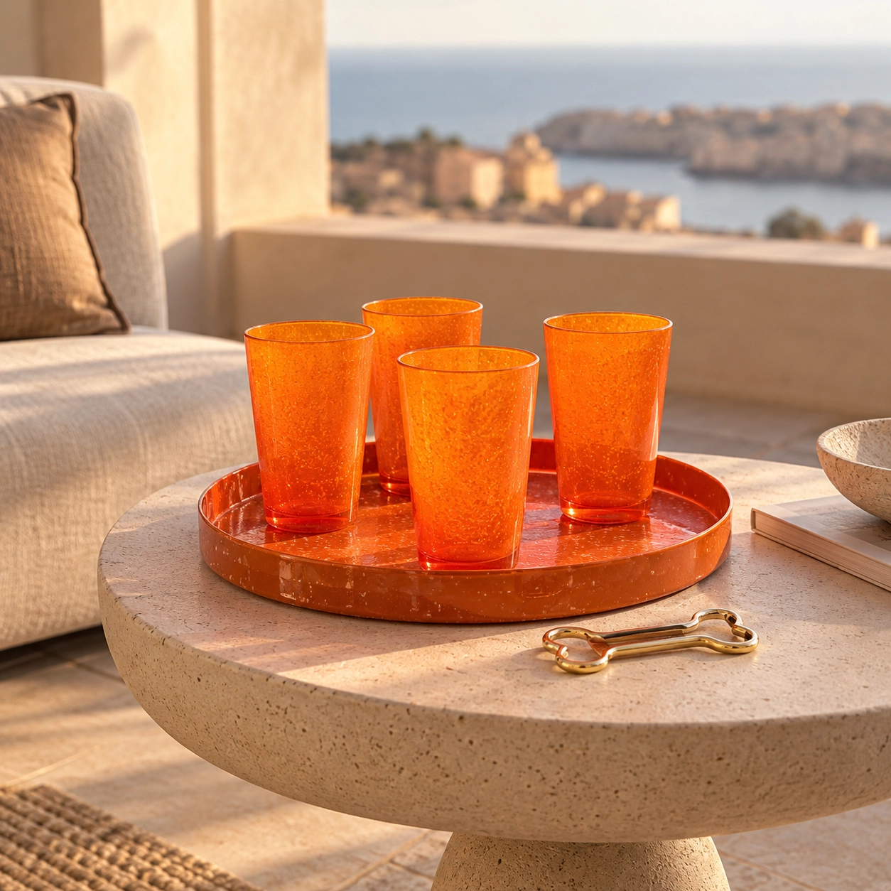 Aperitivo Gift Set: 4 Hand-Blown Cocktail Glasses, Tray & Bottle Opener