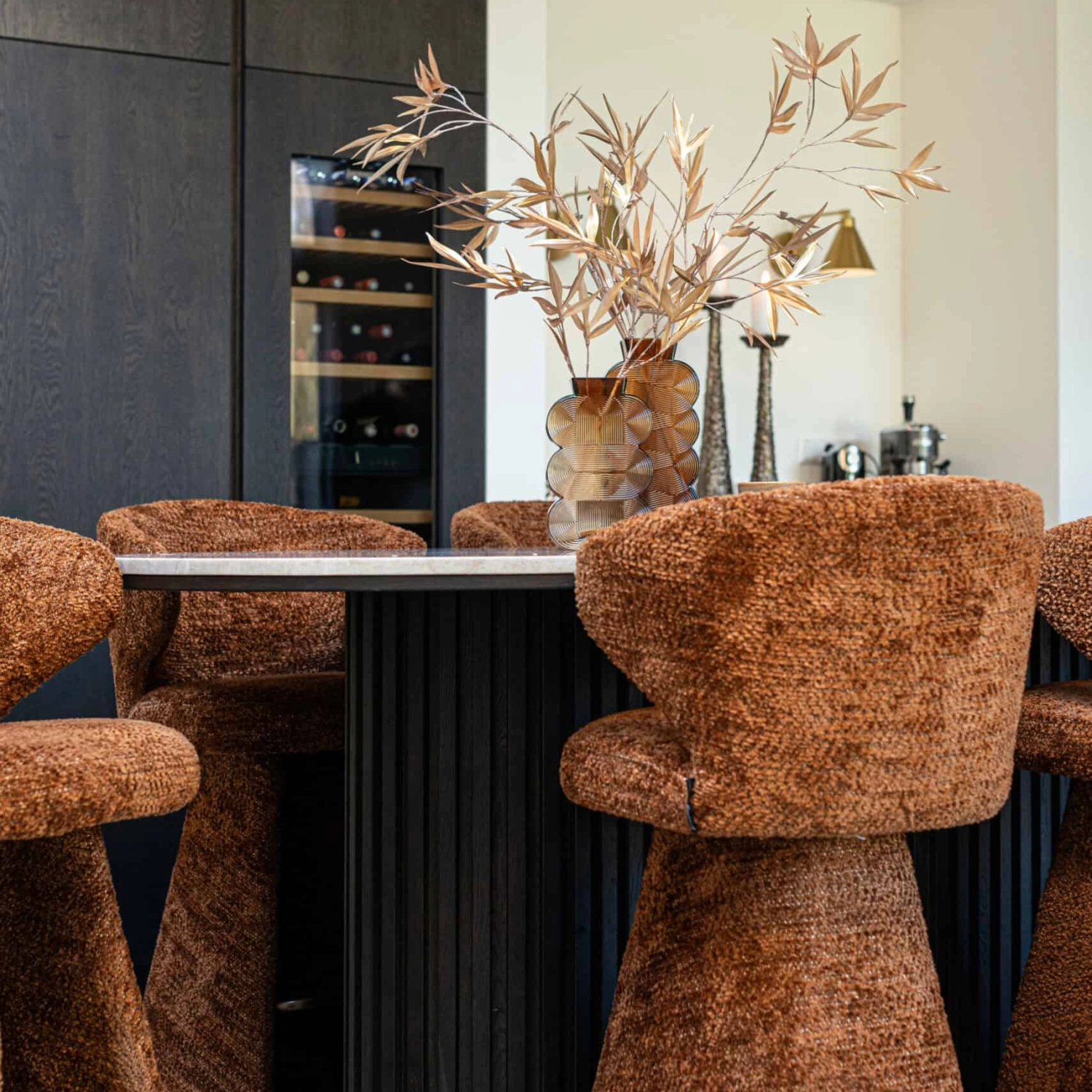 Richmond Interiors Set of 2 Gatsbi Bar Stools – Cinnamon Brown with Bronze Footrest