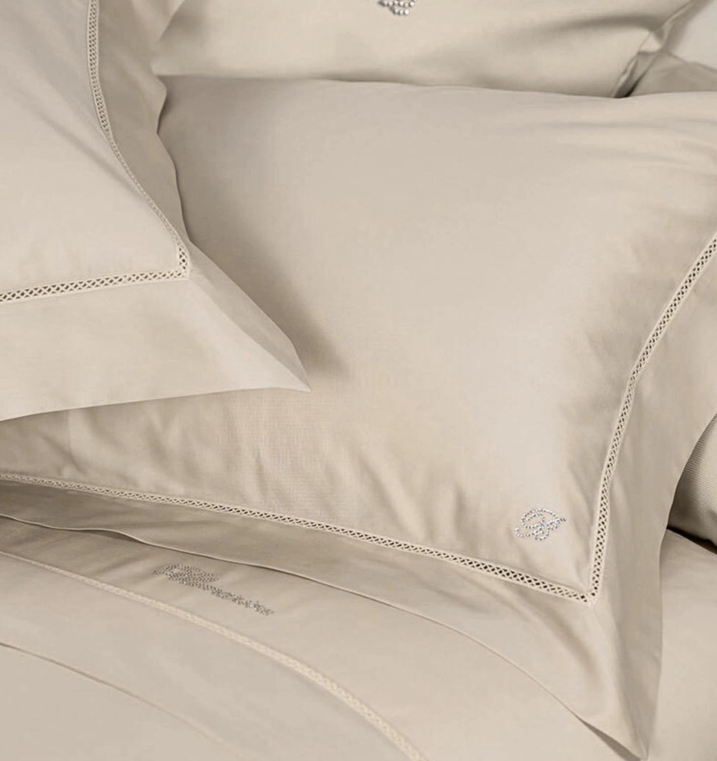 Set Copripiumino Letto matrimoniale alla francese 240x220 cm Blumarine Blu Notte – Raso di Cotone Burro