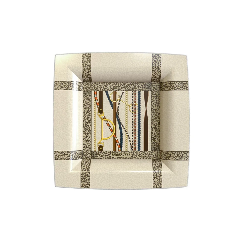 Borbonese Home Iconic Pegaso Decorative Square Catchall Tray – 14x14 cm Porcelain