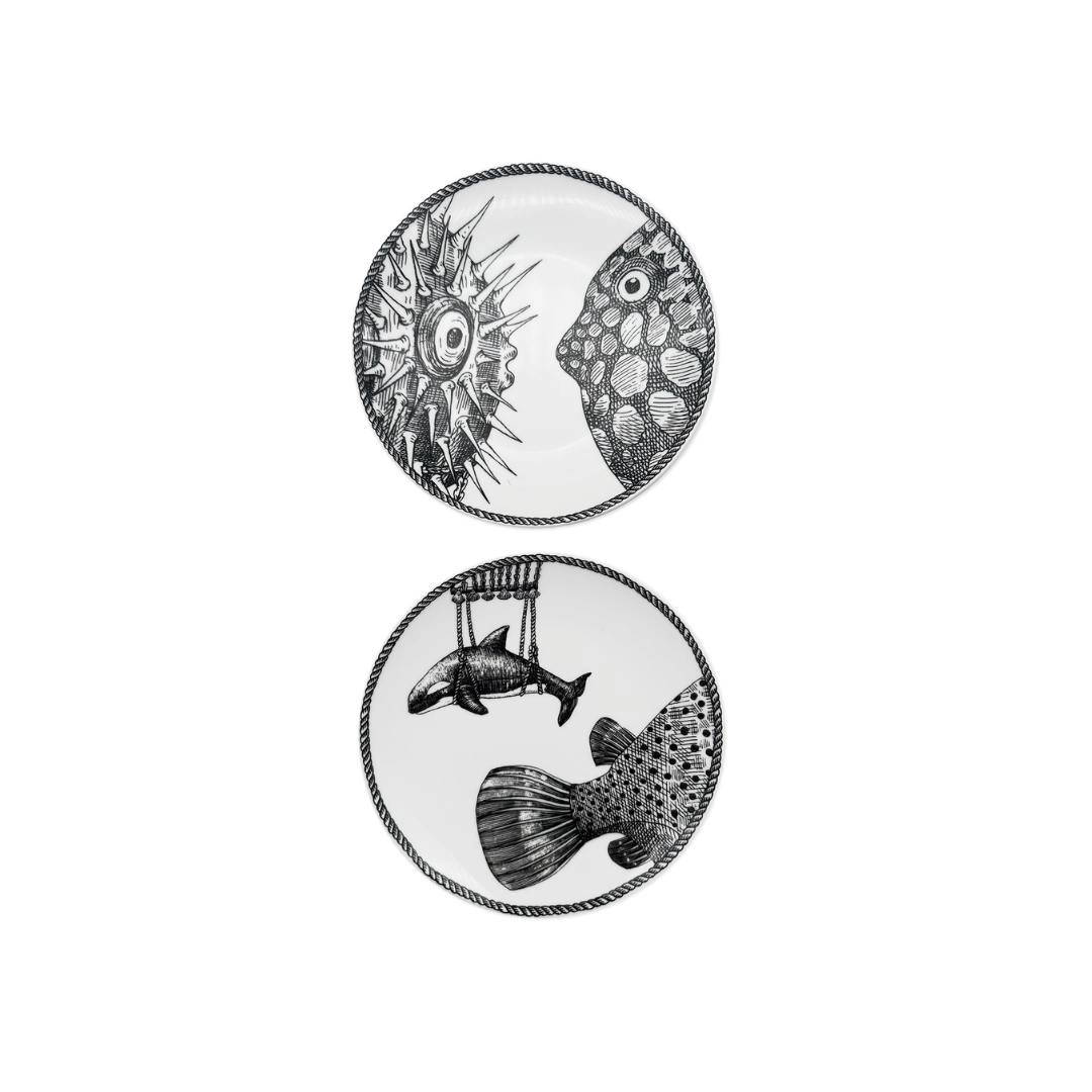 Set 2 Piattini Porcellana Aquatic Creatures "Orca" Bianca
