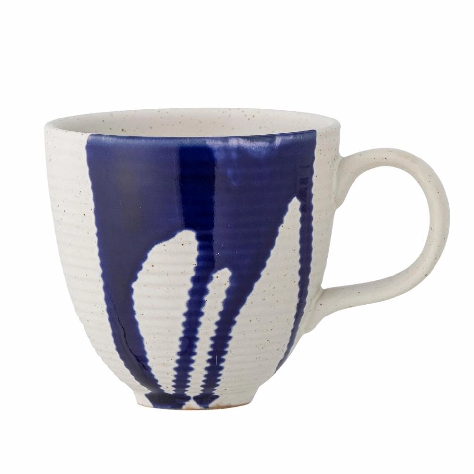 Japanese-Style Tea Gift Set: 4 Blue Stoneware Cups & Serving Bowl