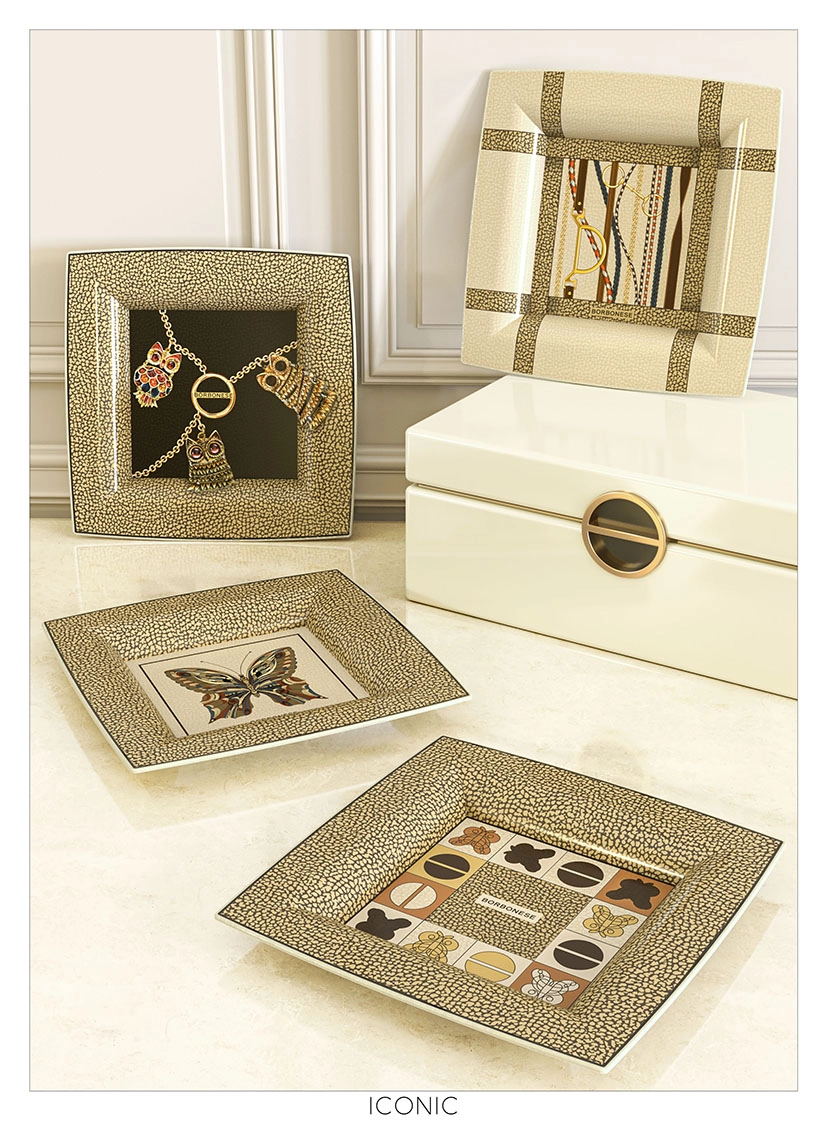Borbonese Home Iconic Butterfly Decorative Square Catchall Tray – 14x14 cm Porcelain