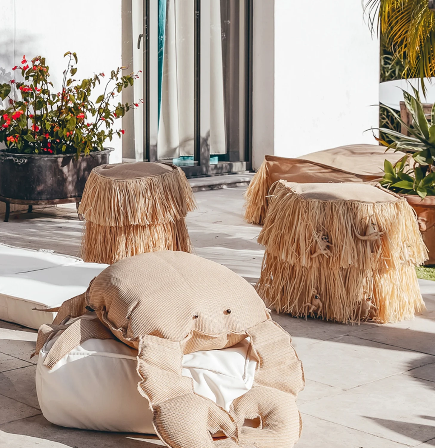 Outdoor stool with fringe MX Home Beige