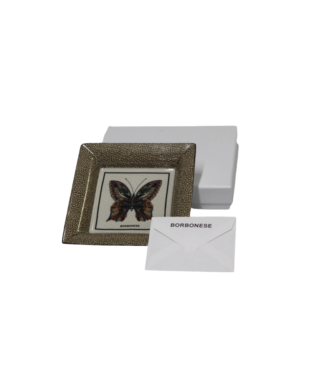 Borbonese Home Iconic Butterfly Decorative Square Catchall Tray – 14x14 cm Porcelain