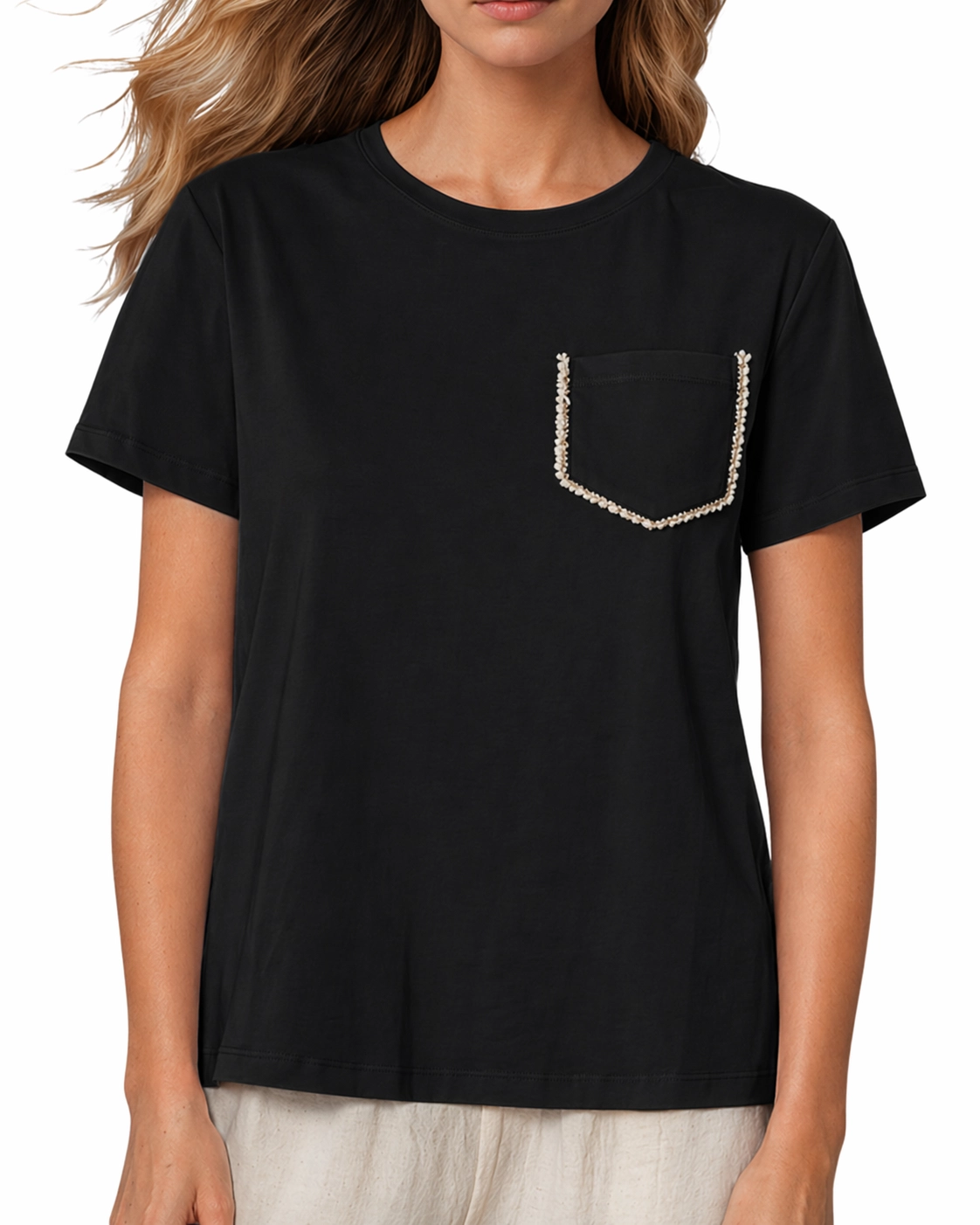 Damski T-Shirt Gigia z Kieszonką – Czarny