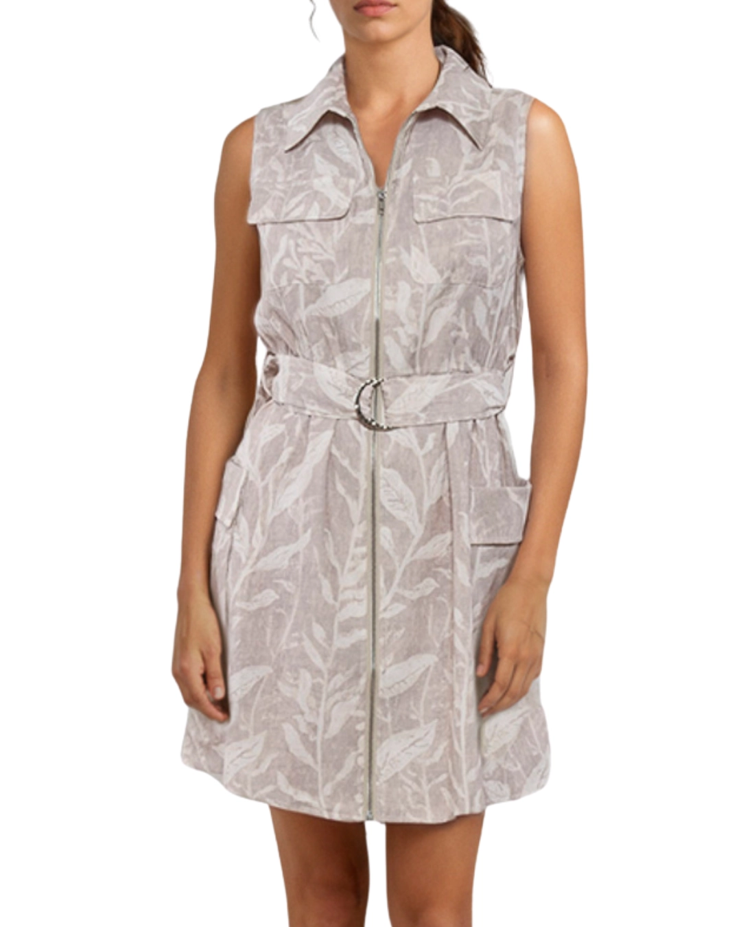 Abito Junia con Zip Stampa Foliage Beige