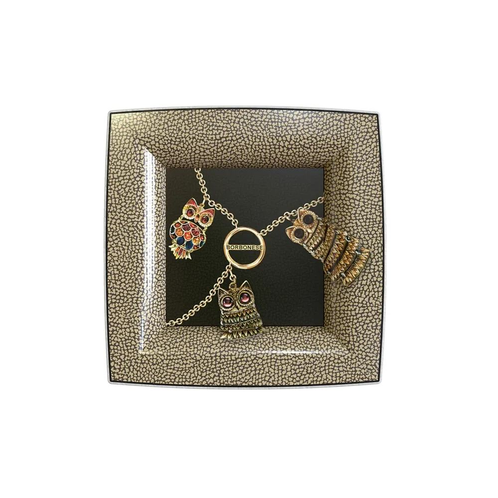 Borbonese Home Iconic Lucky Decorative Square Catchall Tray – 14x14 cm Porcelain