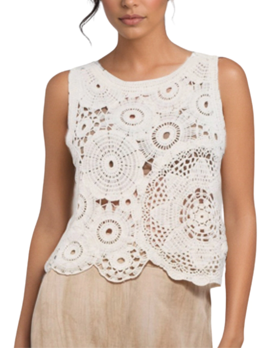 Top Luna Crochet Bez Rękawów – Ivory