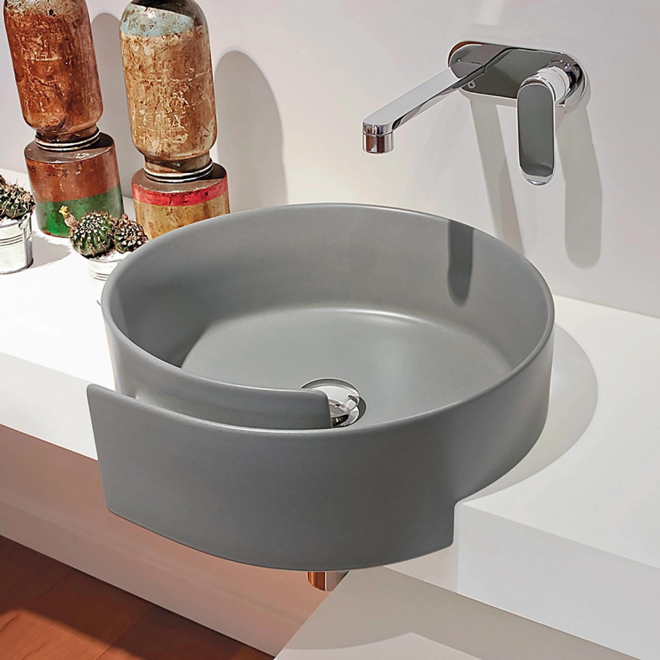 Lavabo da semincasso Flaminia Roll 44 Metal Platino Lucido