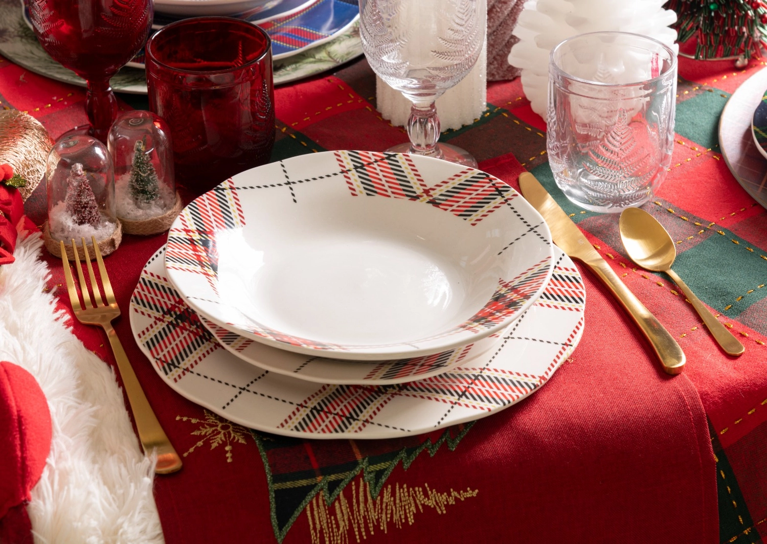 Set Piatto Fondo Natale pz.6 Villa D'Este Scotland Porcellana Tartan