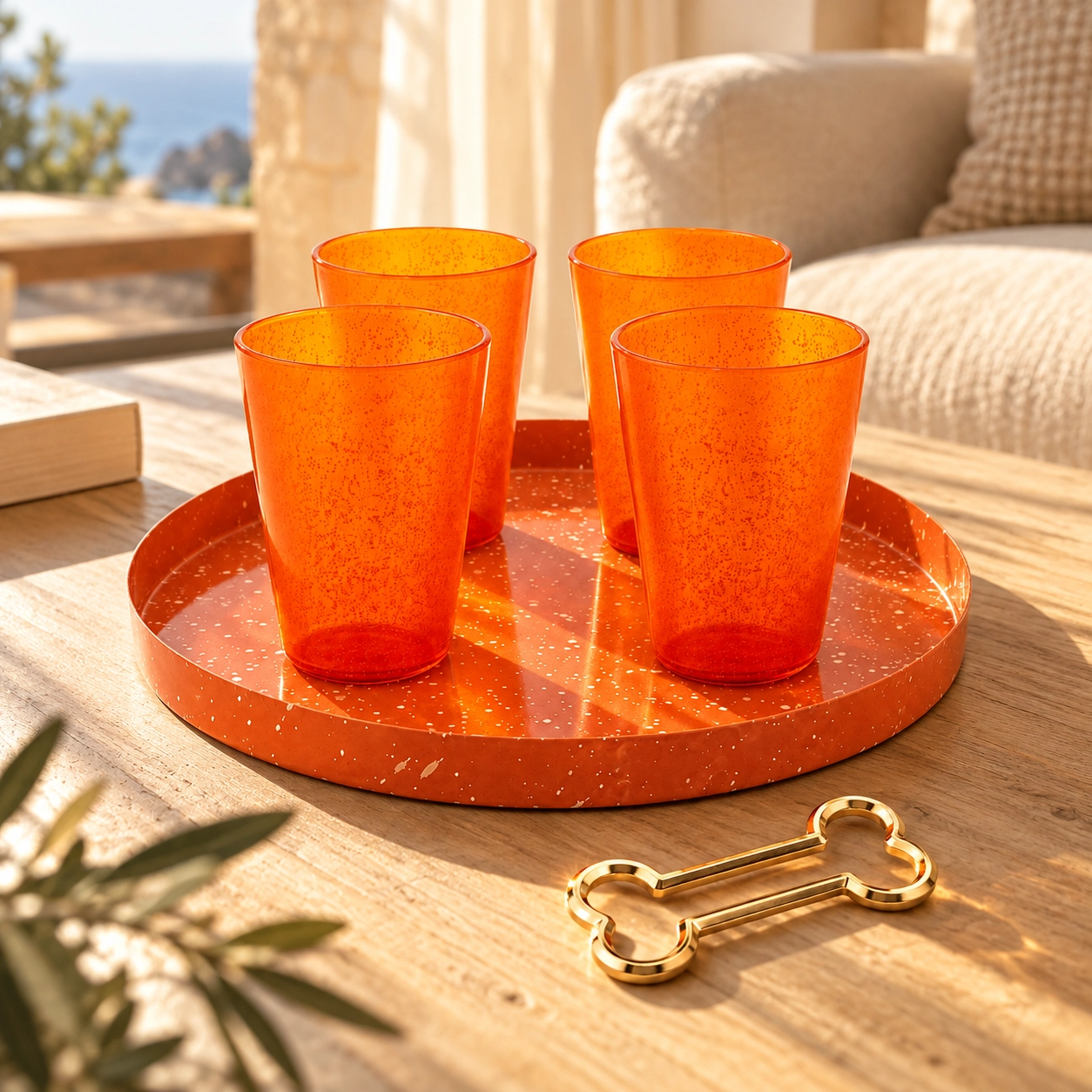 Aperitivo Gift Set: 4 Hand-Blown Cocktail Glasses, Tray & Bottle Opener