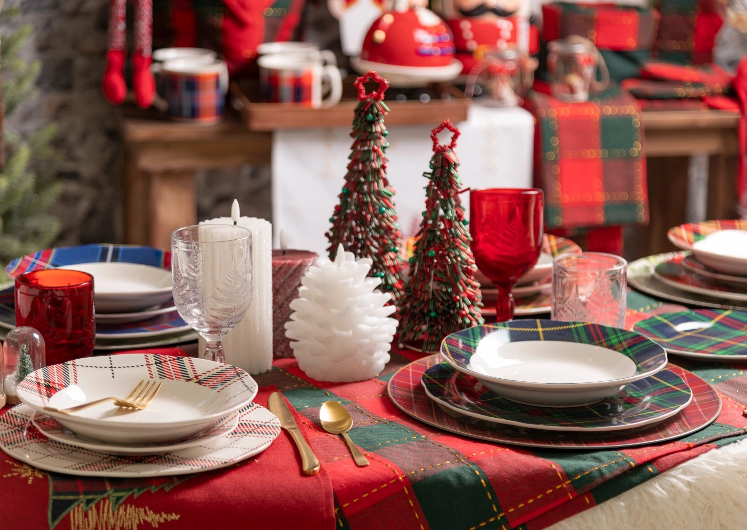 Set Piatto Fondo Natale pz.6 Villa D'Este Scotland Porcellana Tartan