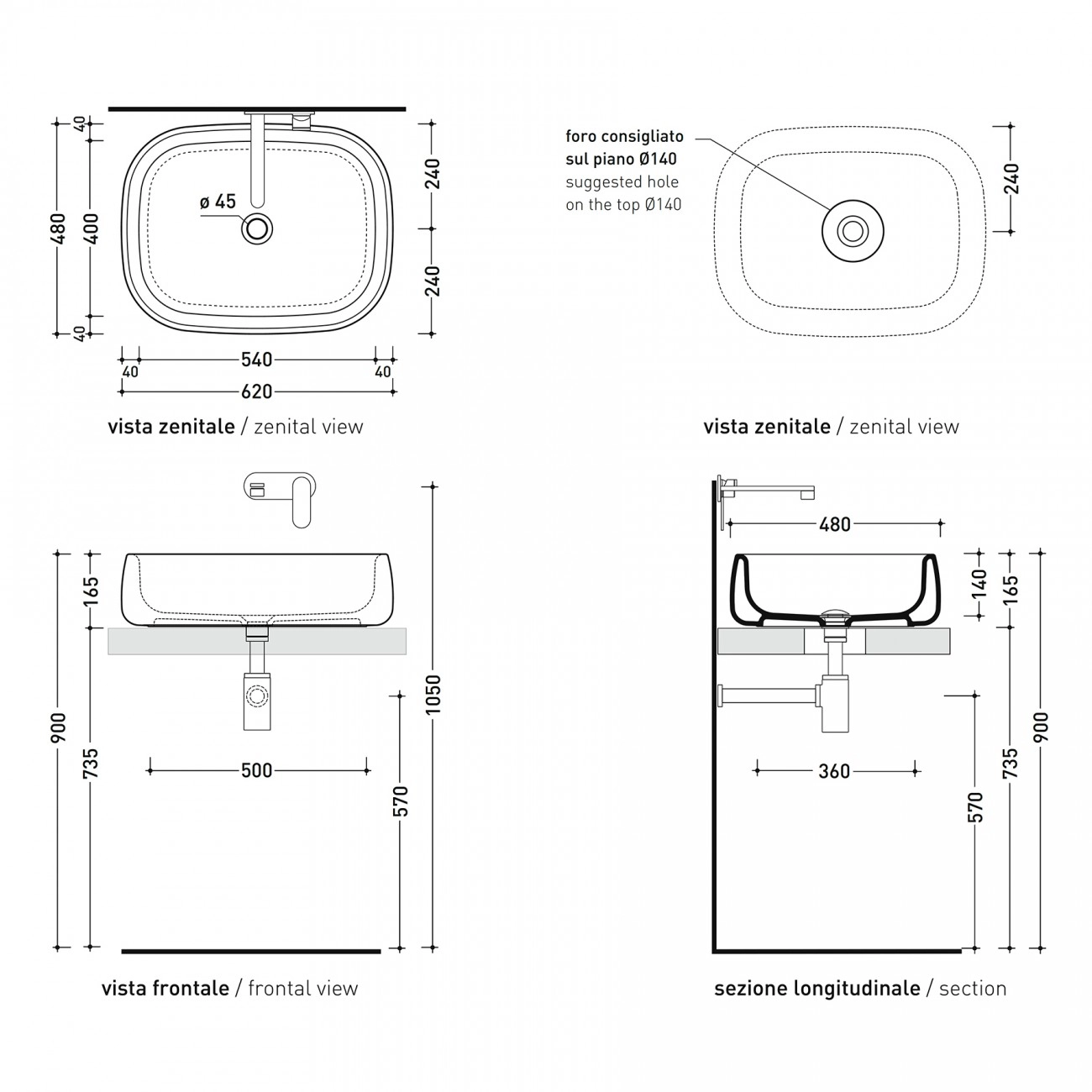 Countertop washbasin Flaminia Bonola 60 Matte Mud