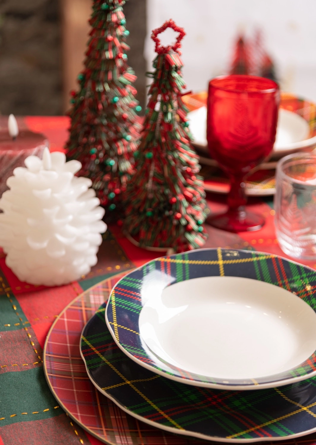 Set Piatto Fondo Natale pz.6 Villa D'Este Scotland Porcellana Tartan