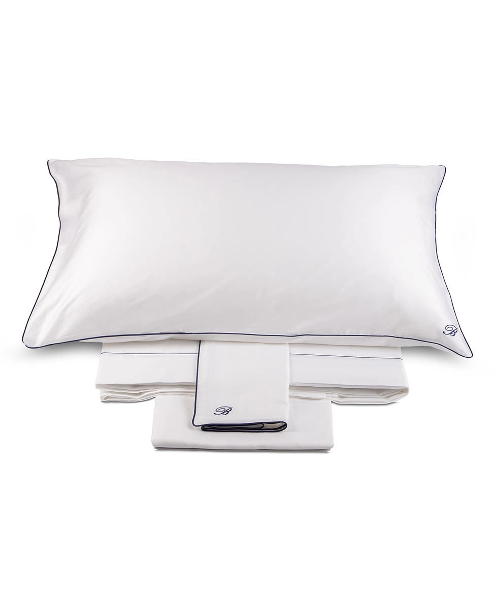 Set Lenzuola matrimoniale 4pz. Blumarine Home "Profilo Blu" Bianco