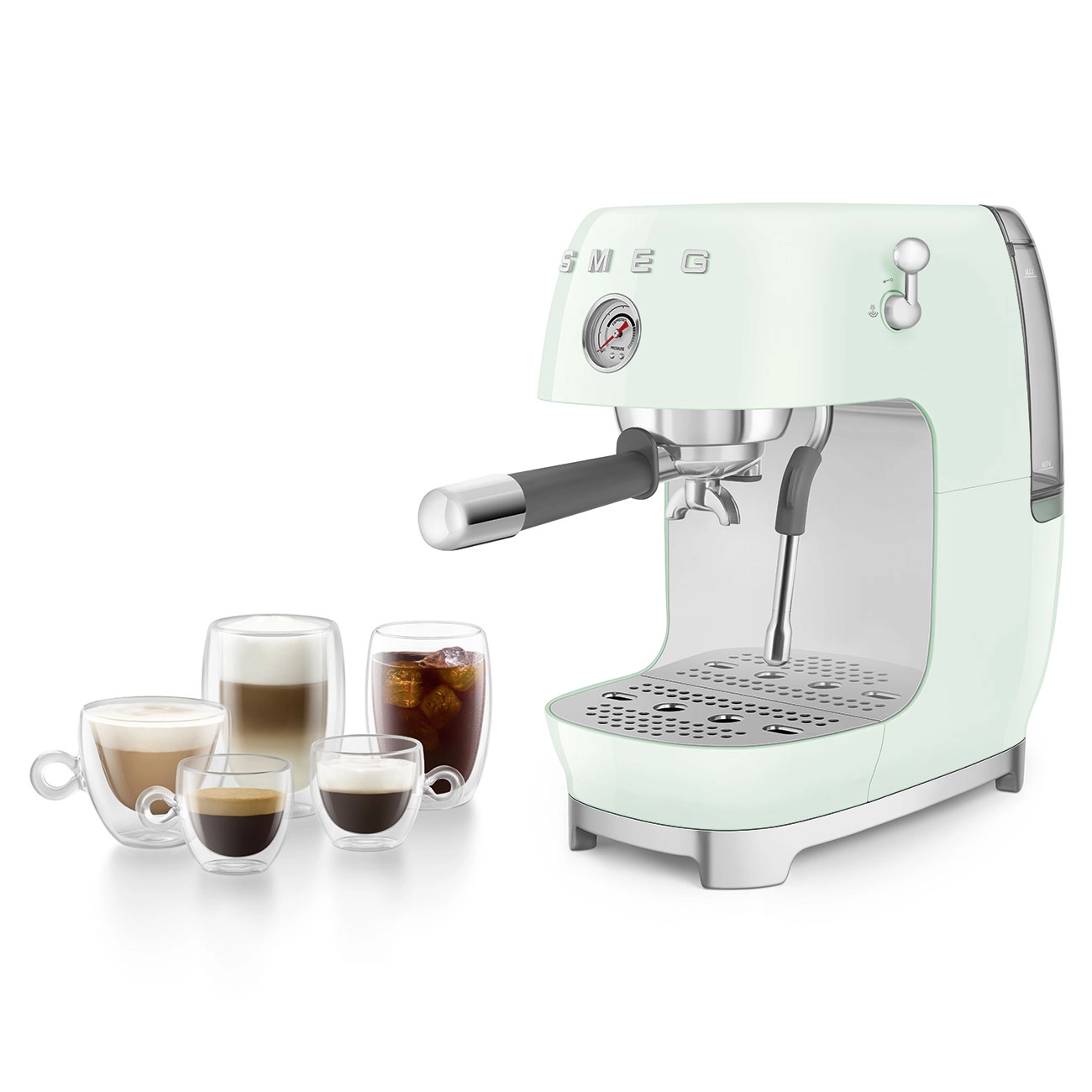Smeg Manual Espresso Coffee Machine with Cold Brew – 50’s Style, Glossy Pastel Green