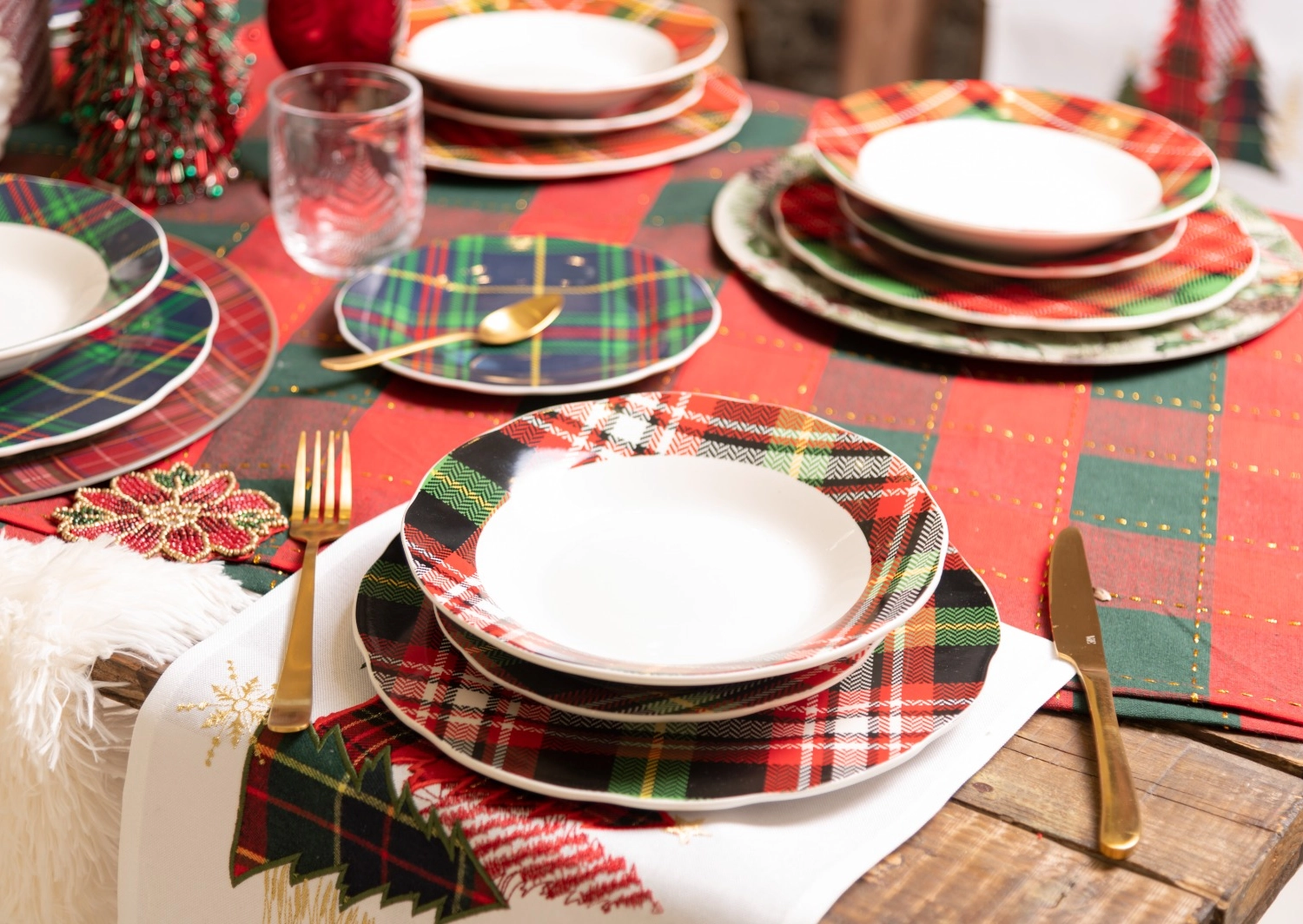 Set Piatto Fondo Natale pz.6 Villa D'Este Scotland Porcellana Tartan