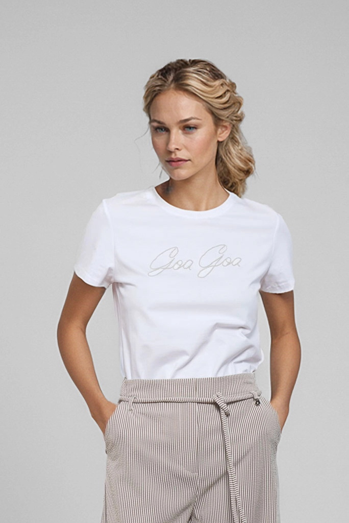 Damski T-shirt Ysia z Logo z Przodu - Biały