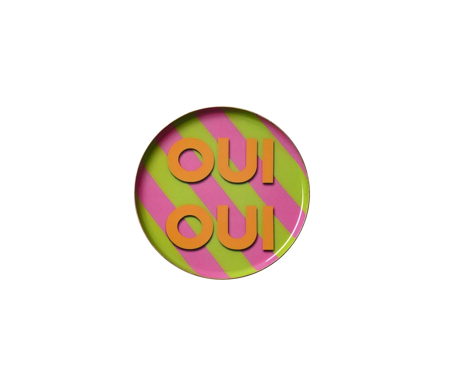 Vassoio Decorativo Rotondo Gift Company “Oui Oui” – Metallo Rosa, Verde Ø 12,7 cm