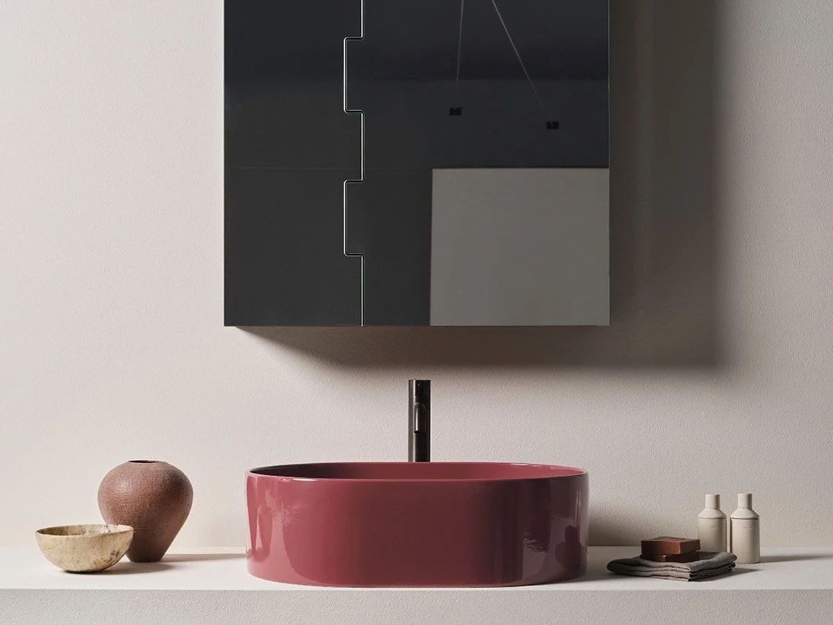 Lavabo ovale da appoggio Cielo Theo Corallo lucido
