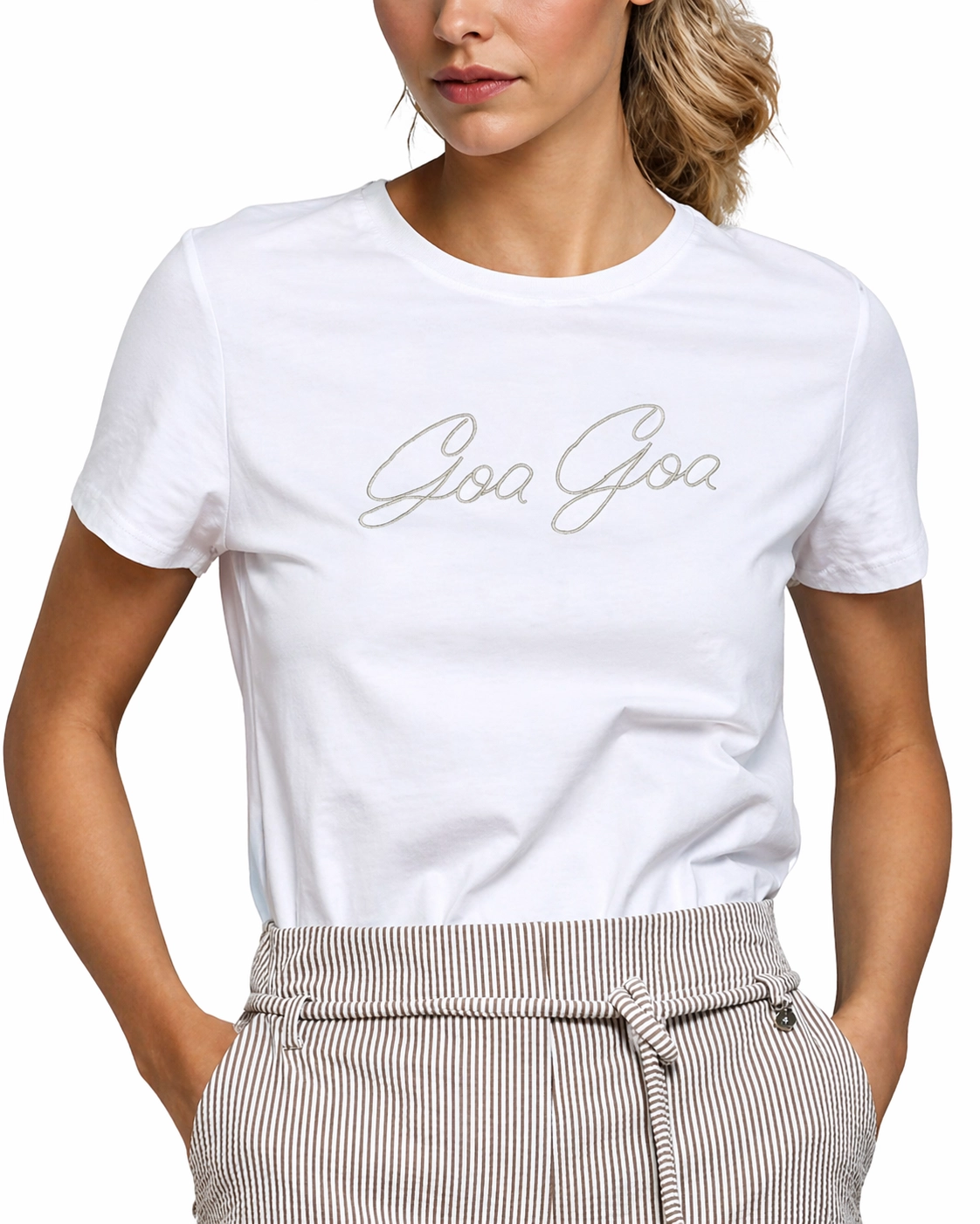 Damski T-shirt Ysia z Logo z Przodu - Biały