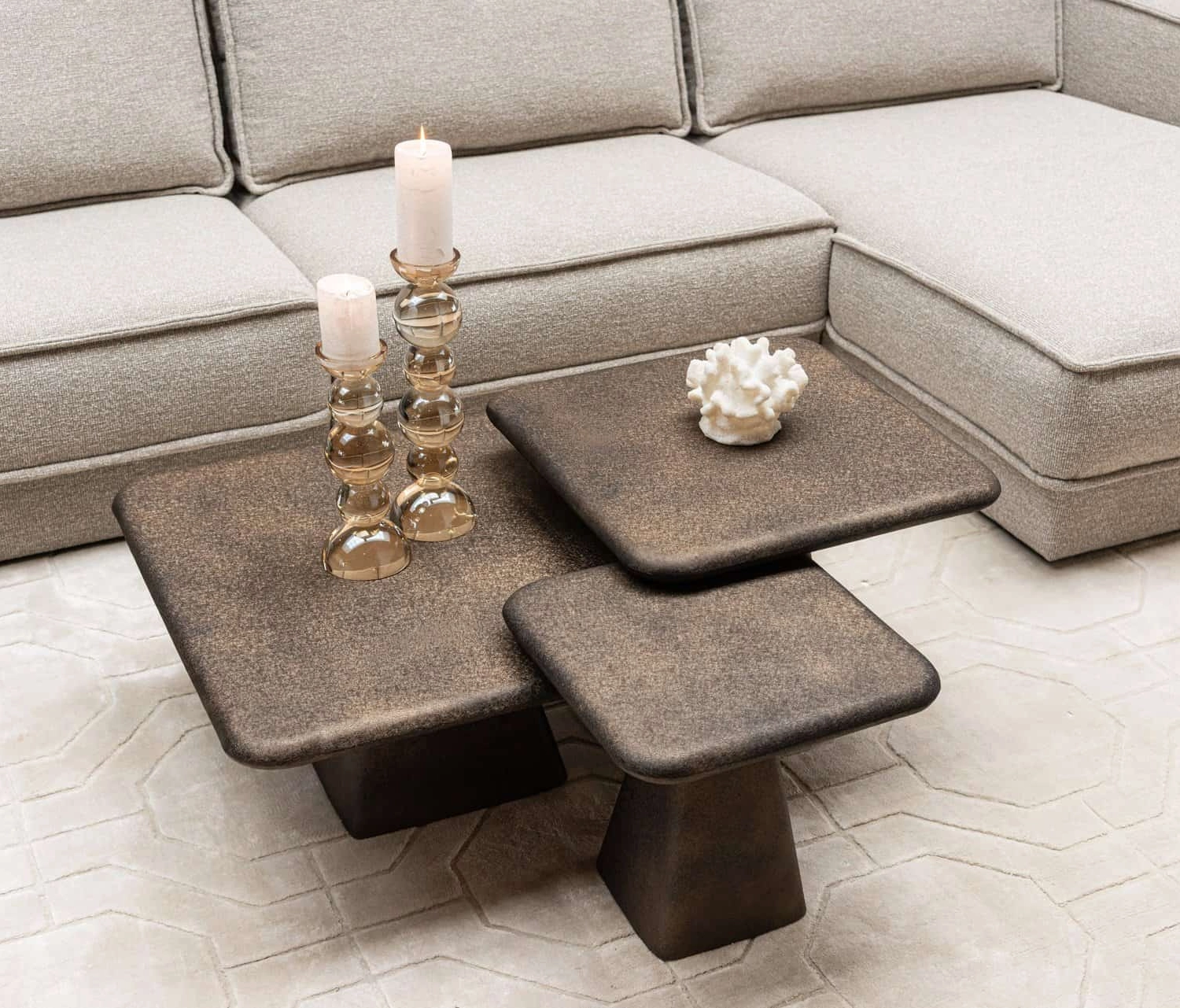 Richmond Interiors Set of 3 Marlie Antique Gold Coffee Tables