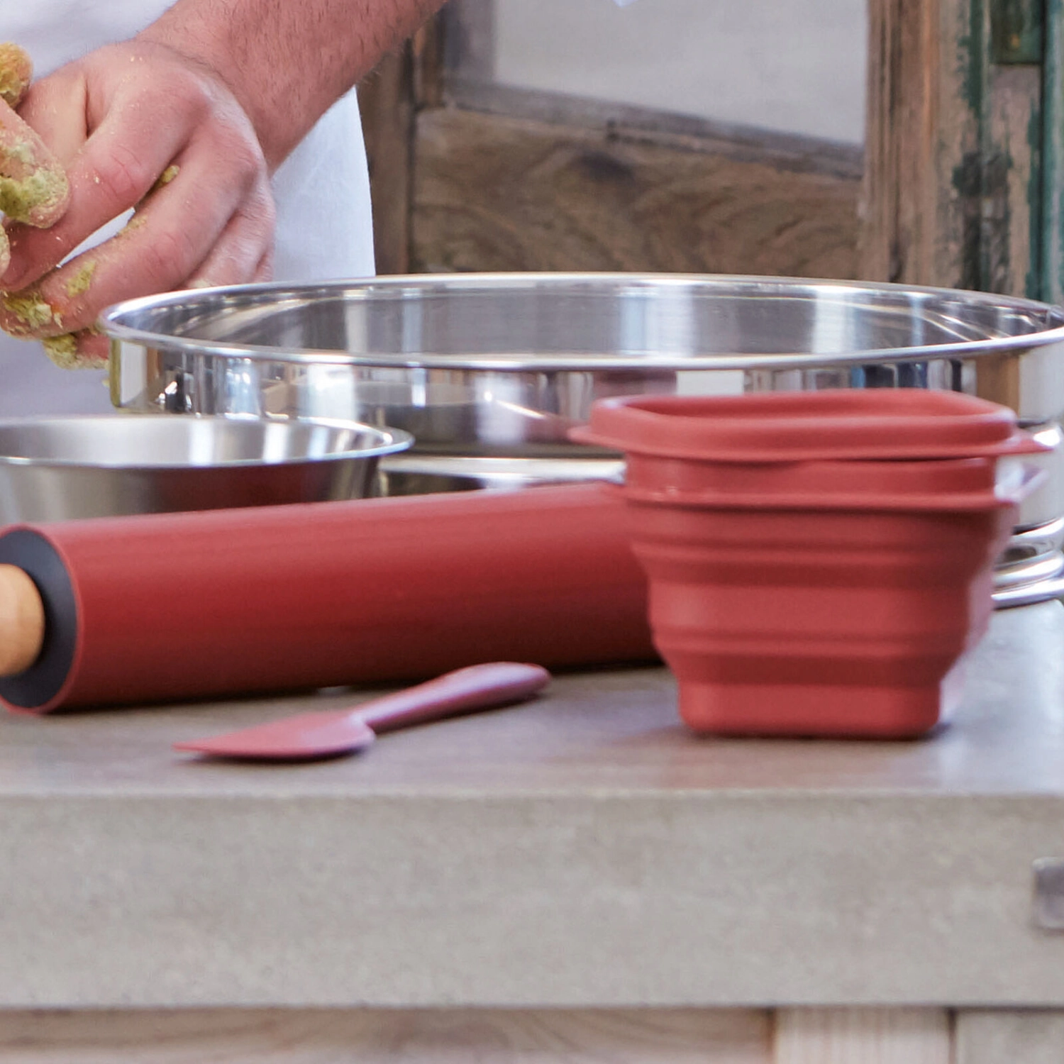 Sambonet Mattarello da Cucina– Legno, Silicone Rosso Ø 5,5 cm