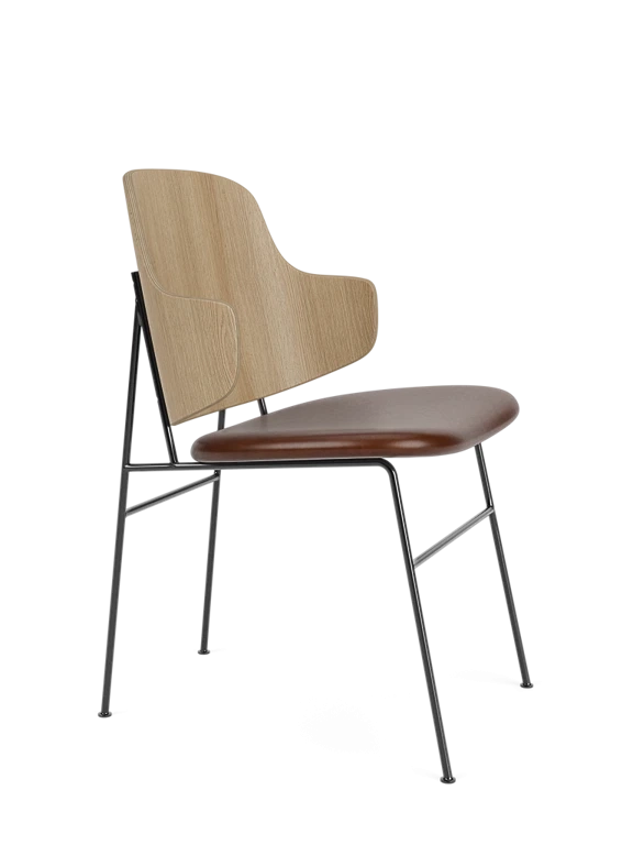 Dining Chair with Padded Seat Audo Copenhagen The Penguin Natural Oak – Dark brown Dakar Aniline Leather