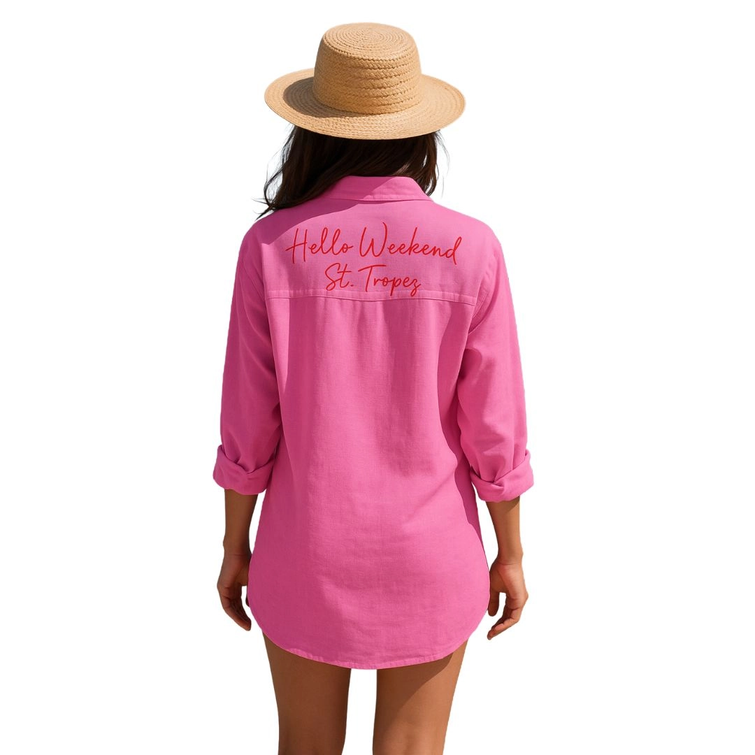 Marinette Saint-Tropez Camicia Copricostume Hello Weekend Cotone - Rosa