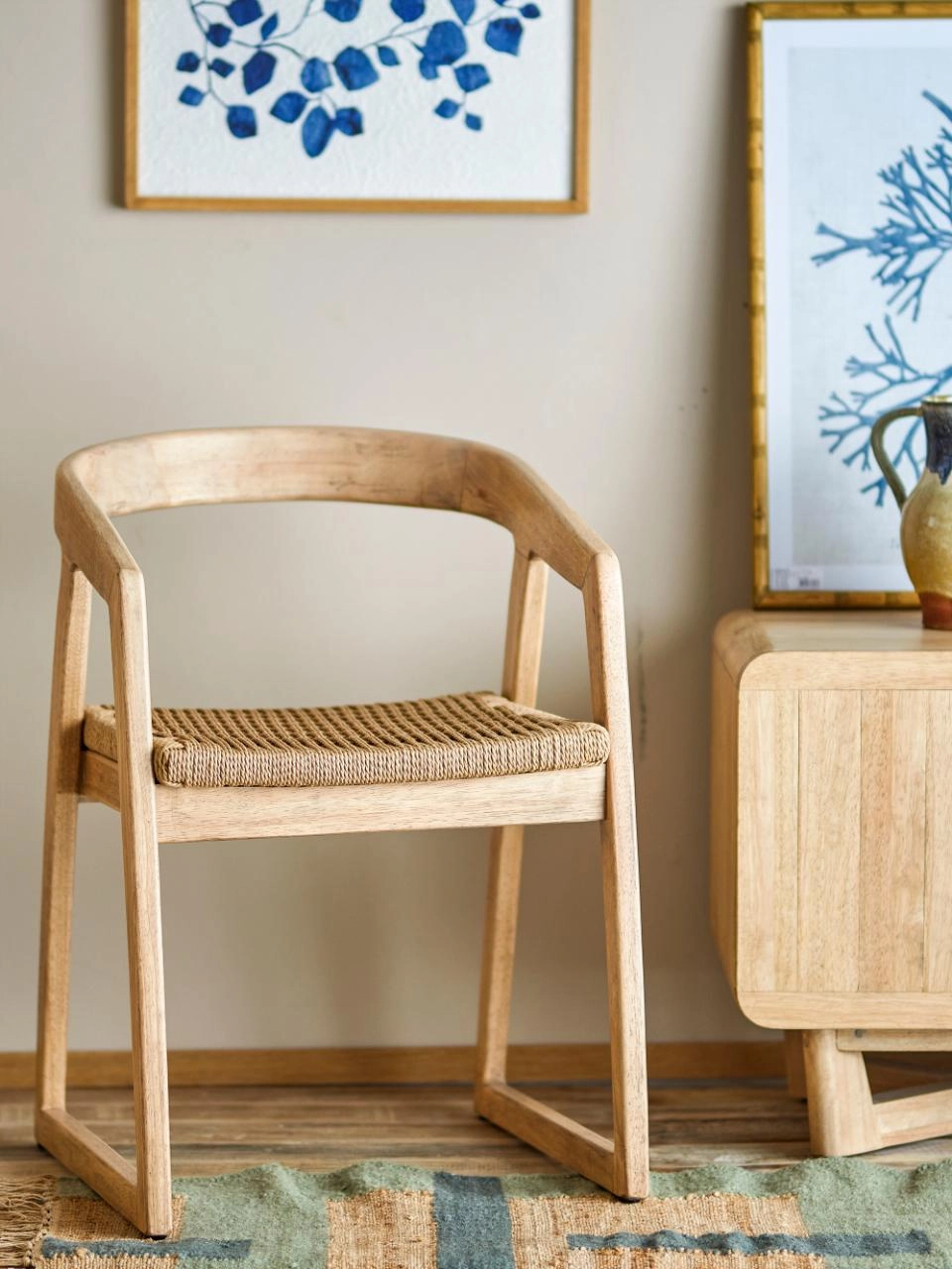 Bloomingville Sedia da Pranzo Serrone - Legno di Caucciù con Seduta Intrecciata