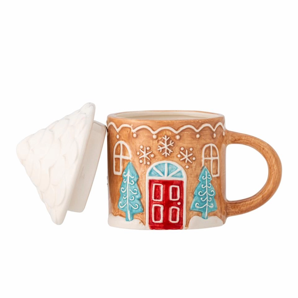 Gingerbread House Mug with Lid Bloomingville Ginnie Stoneware