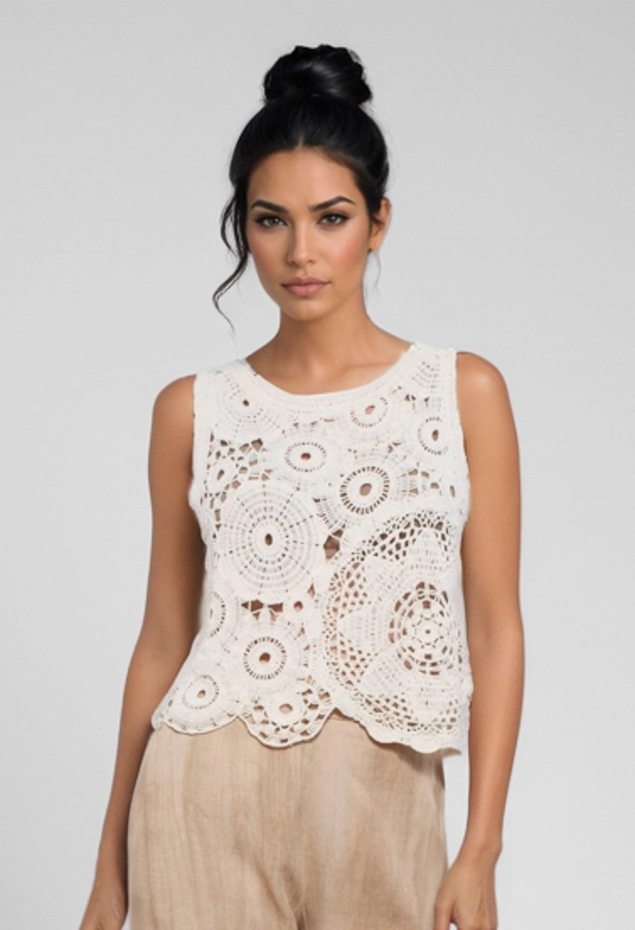 Top Luna Crochet Bez Rękawów – Ivory