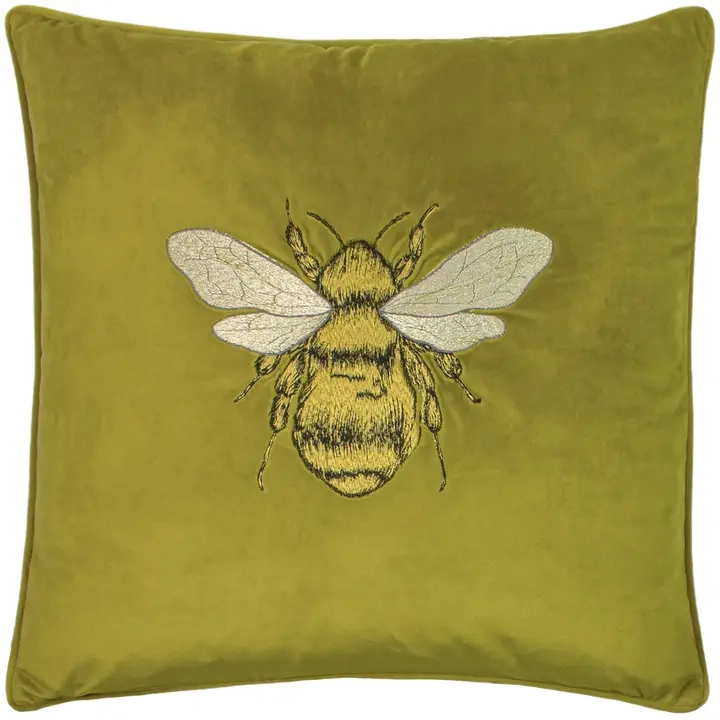 Haftowana poduszka Paoletti Hortus Bee Aksamit Zielony oliwkowy