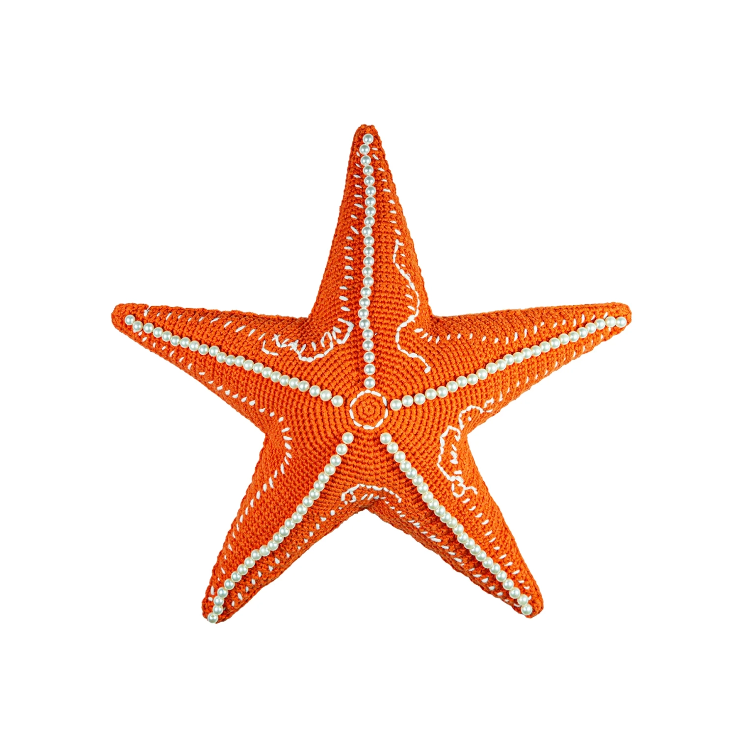 MX Home Cuscino Decorativo all'Uncinetto Stella Marina - Arancione con Perle