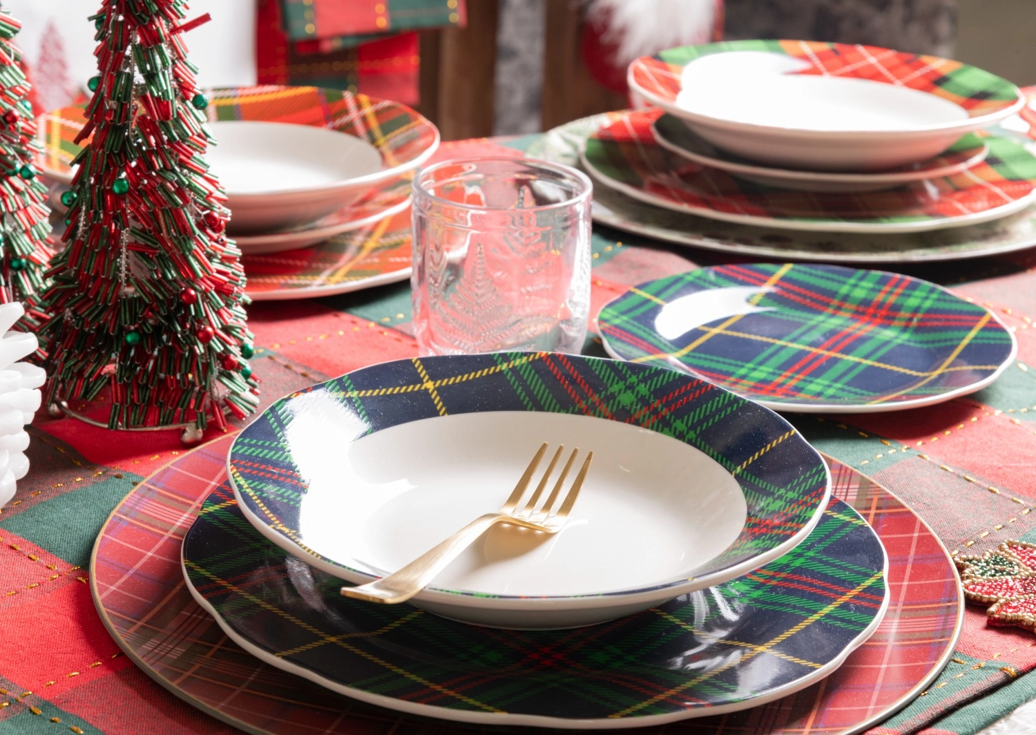 Set Piatto Fondo Natale pz.6 Villa D'Este Scotland Porcellana Tartan