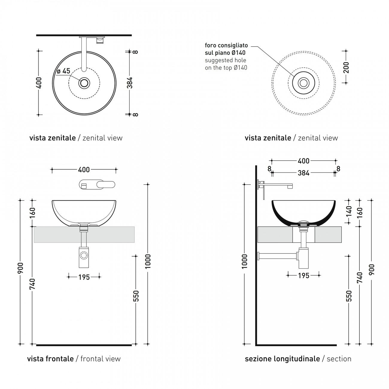 Countertop washbasin Flaminia App 40 Matte Mud