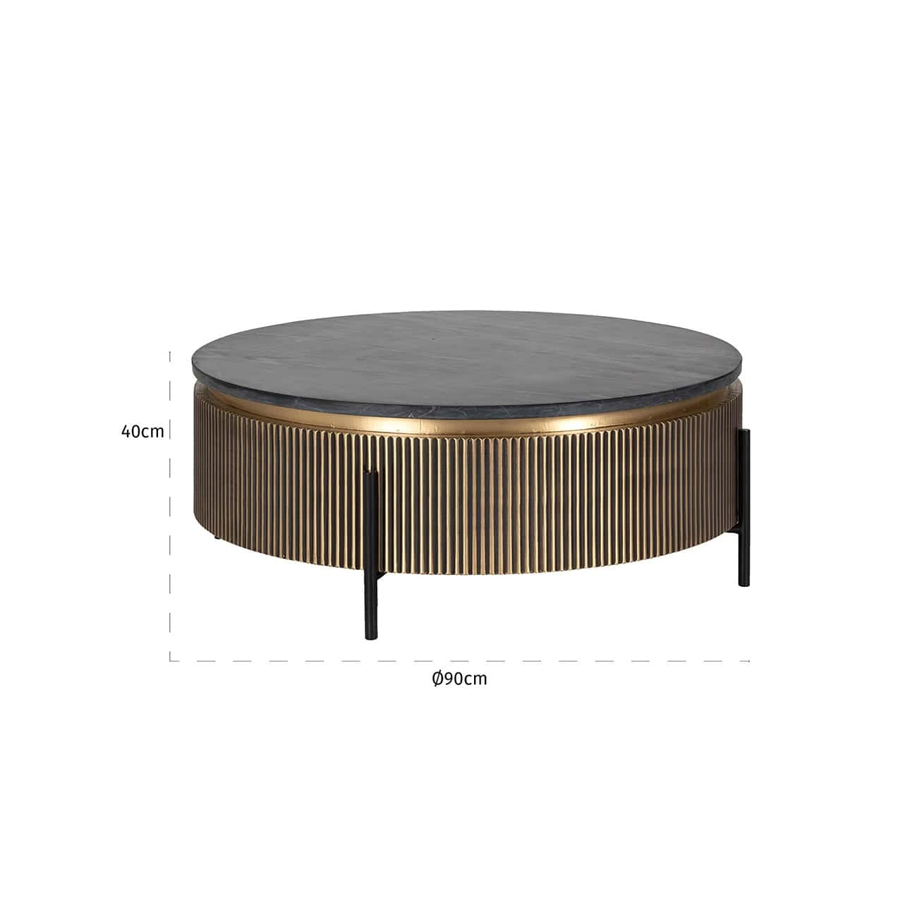 Richmond Interiors Ironville Gold Coffee Table Ø90 – Black Marble & Antique Brass Metal