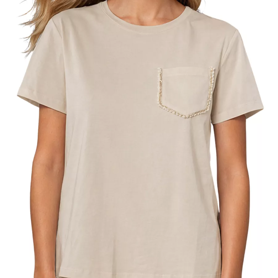 Damski T-Shirt Gigia z Kieszonką – Beżowy