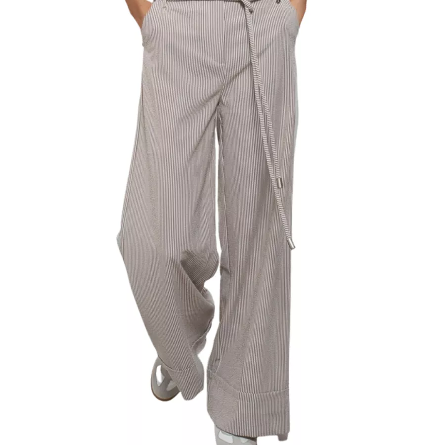 Mirage Women's Striped Palazzo Trousers – Brown Seersucker with Belt