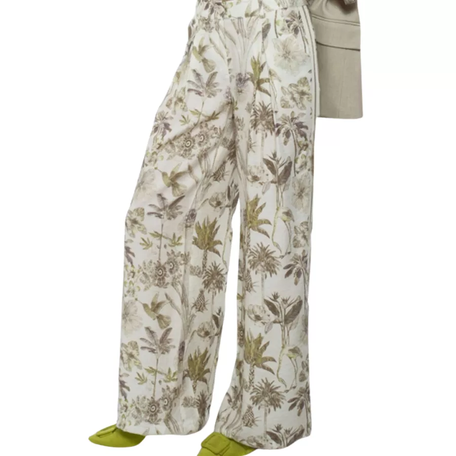 Muji Women’s Flowing Jungle Print Trousers - Beige & Green