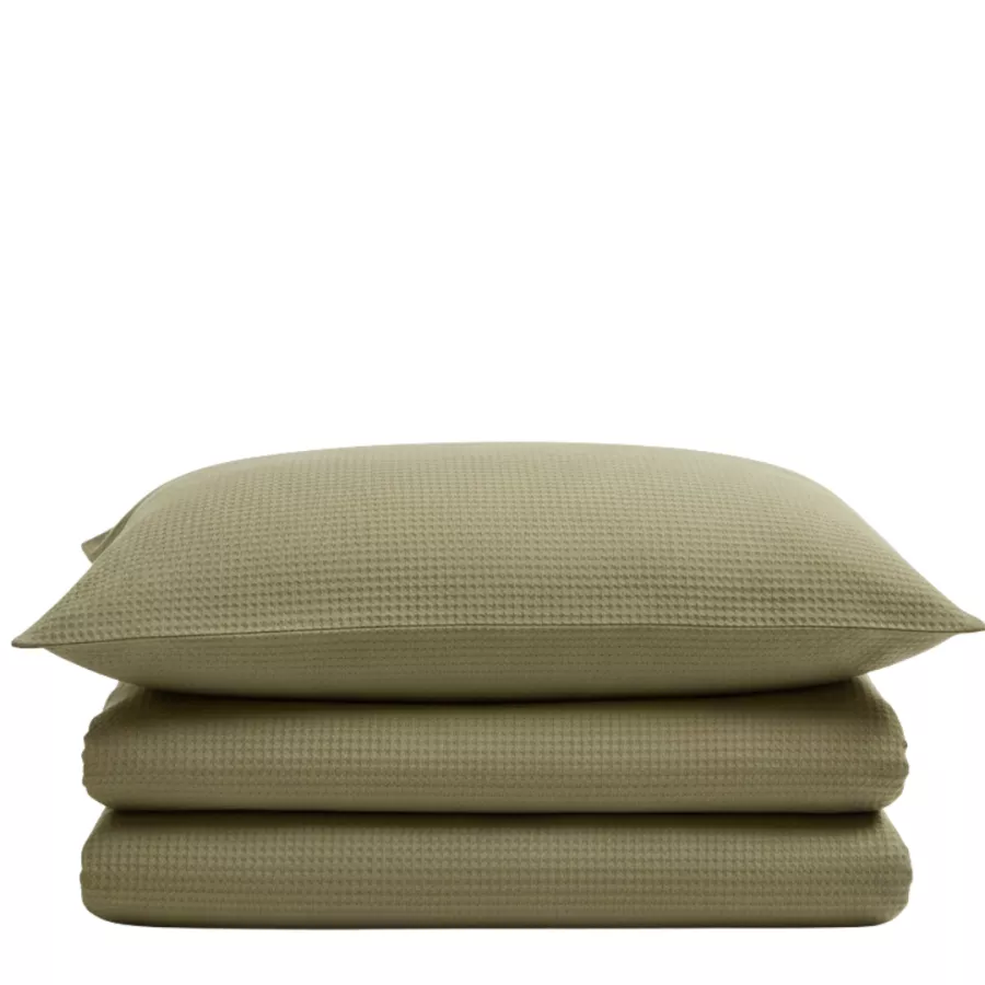 Duvet Cover Set Double Yard Waffle Cotton Green